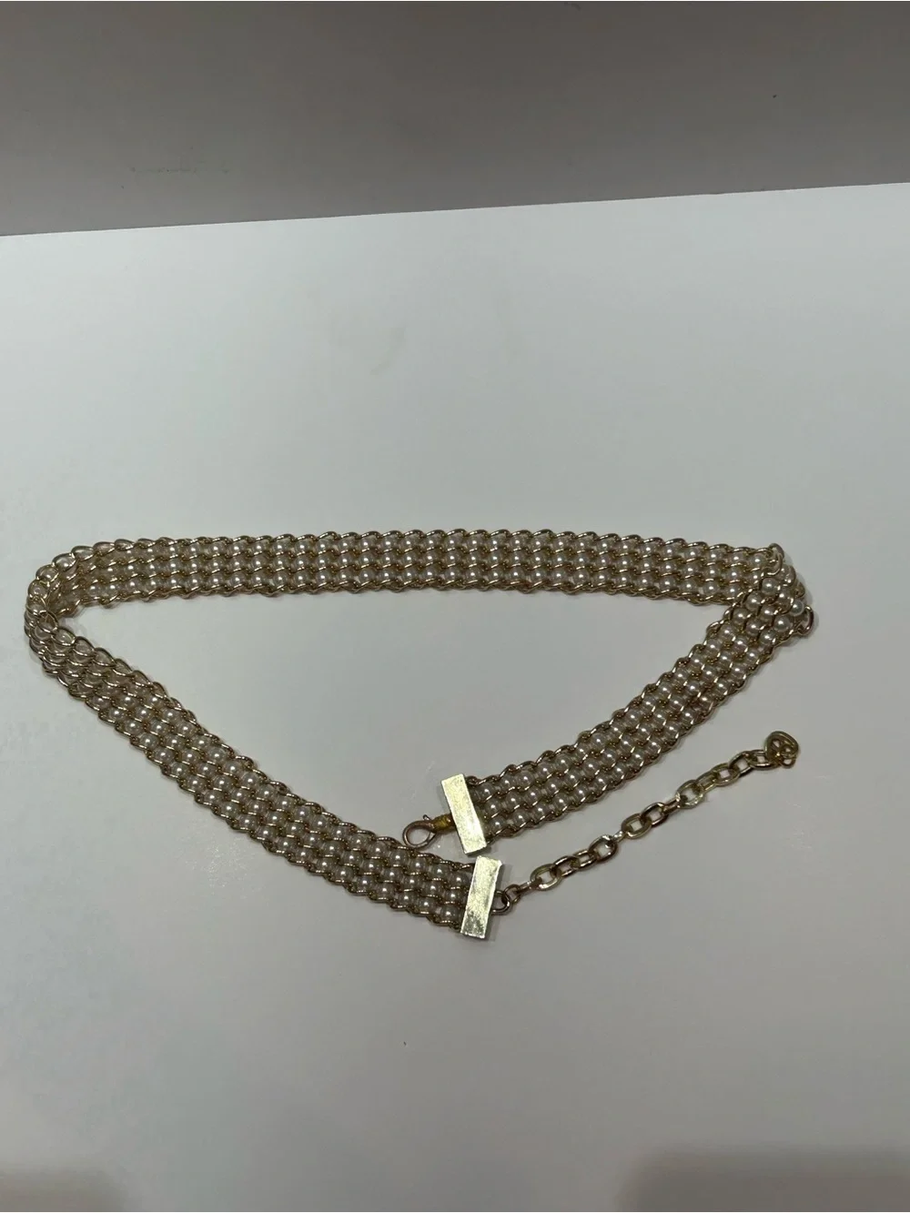 Per Se Gold Multi-Row Chain and Pearl Waist Vintage Jewelry Belt 32” plus chain